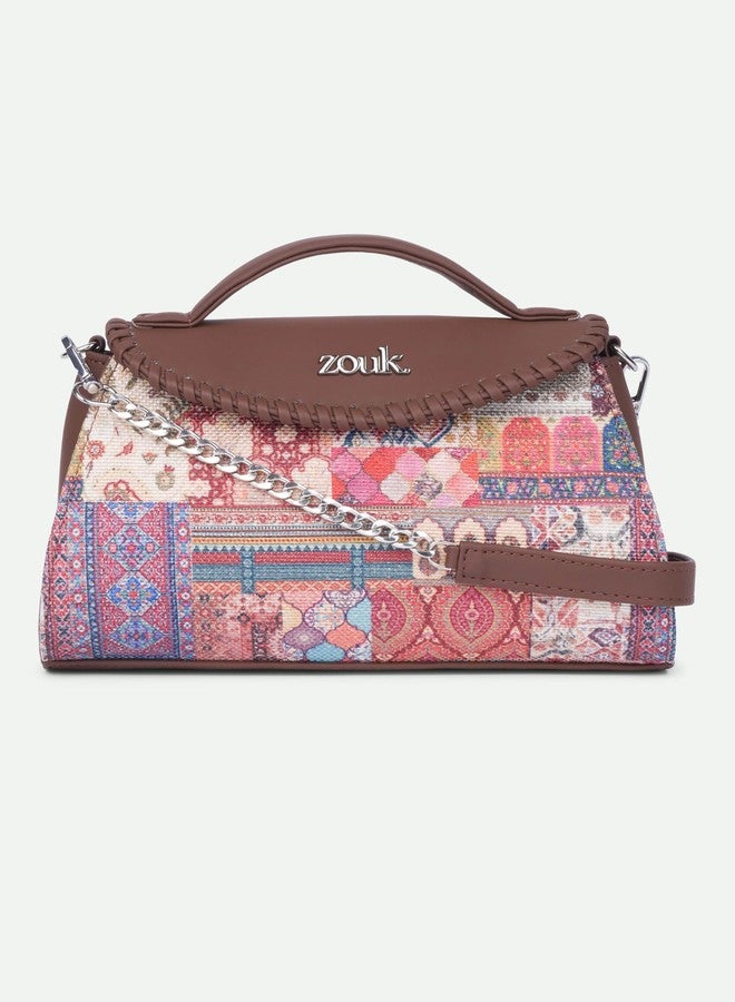 ZOUK Saisha Sling Bag for Women - Vegan Leather with Whip-Stitch Detailing & Detachable Silver | Water-Resistant Stylish Purse | Kutch Gamthi - Image 3